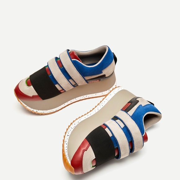 Zara Suede Color-block Velcro Platform Sneakers